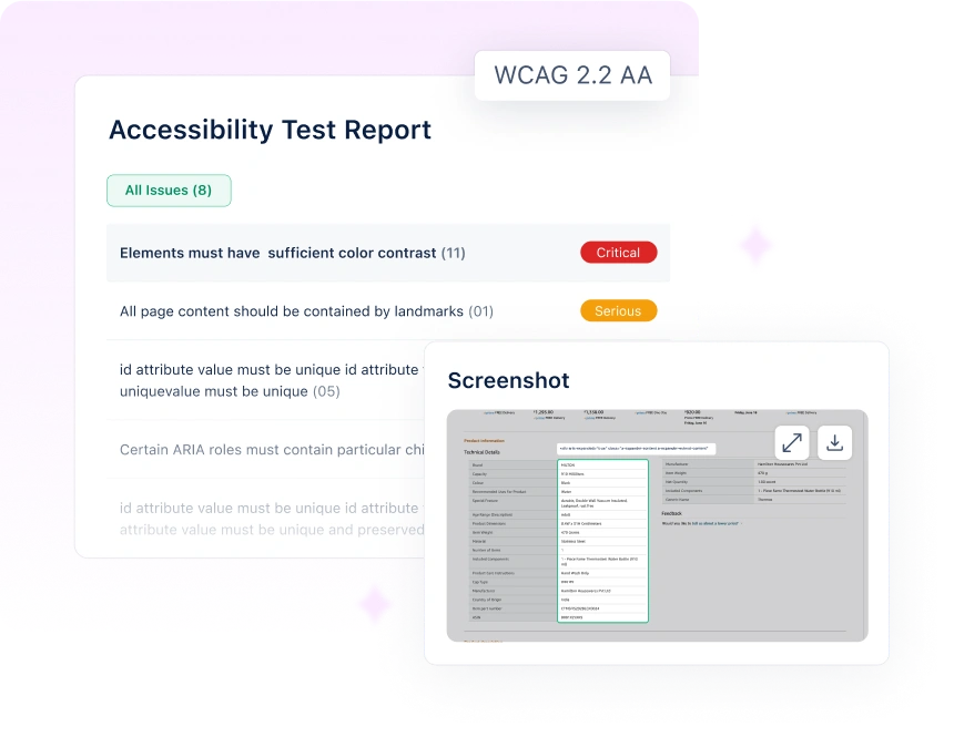 Seamless WCAG 2.2 level A, AA, and AAA compliance