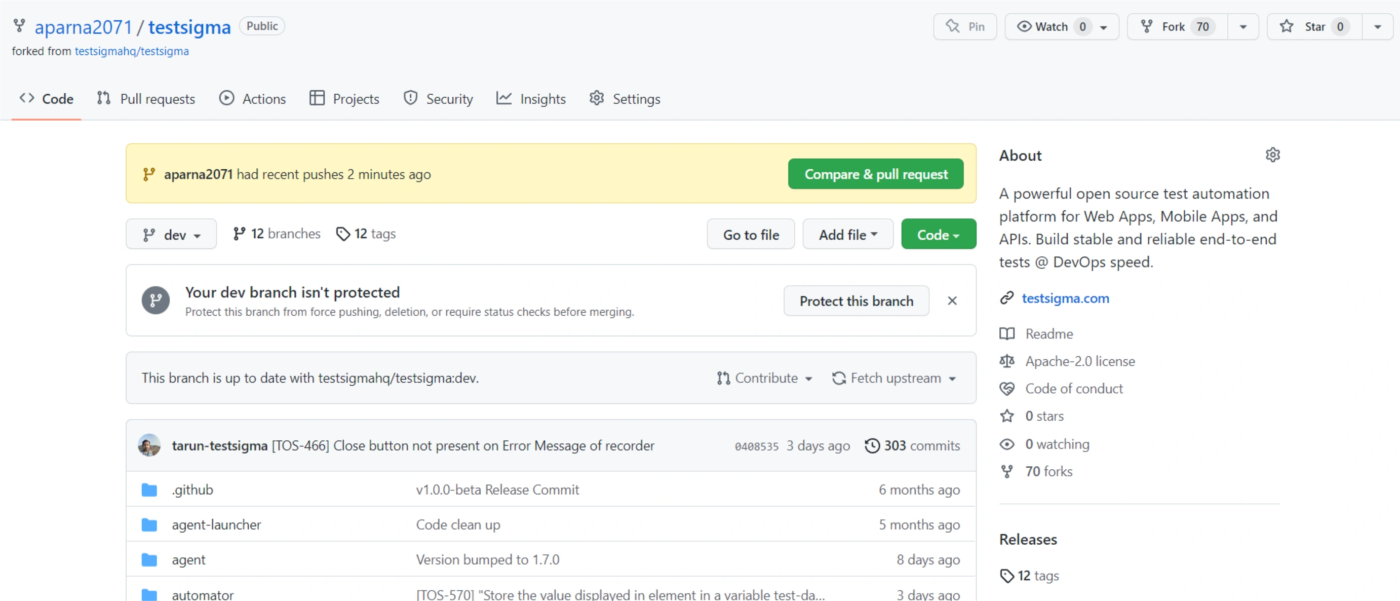 compare and pull request