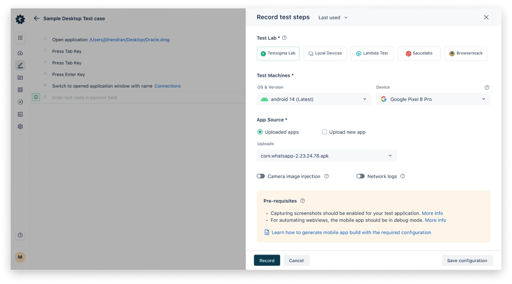 Create Test Cases (manually or record the steps)