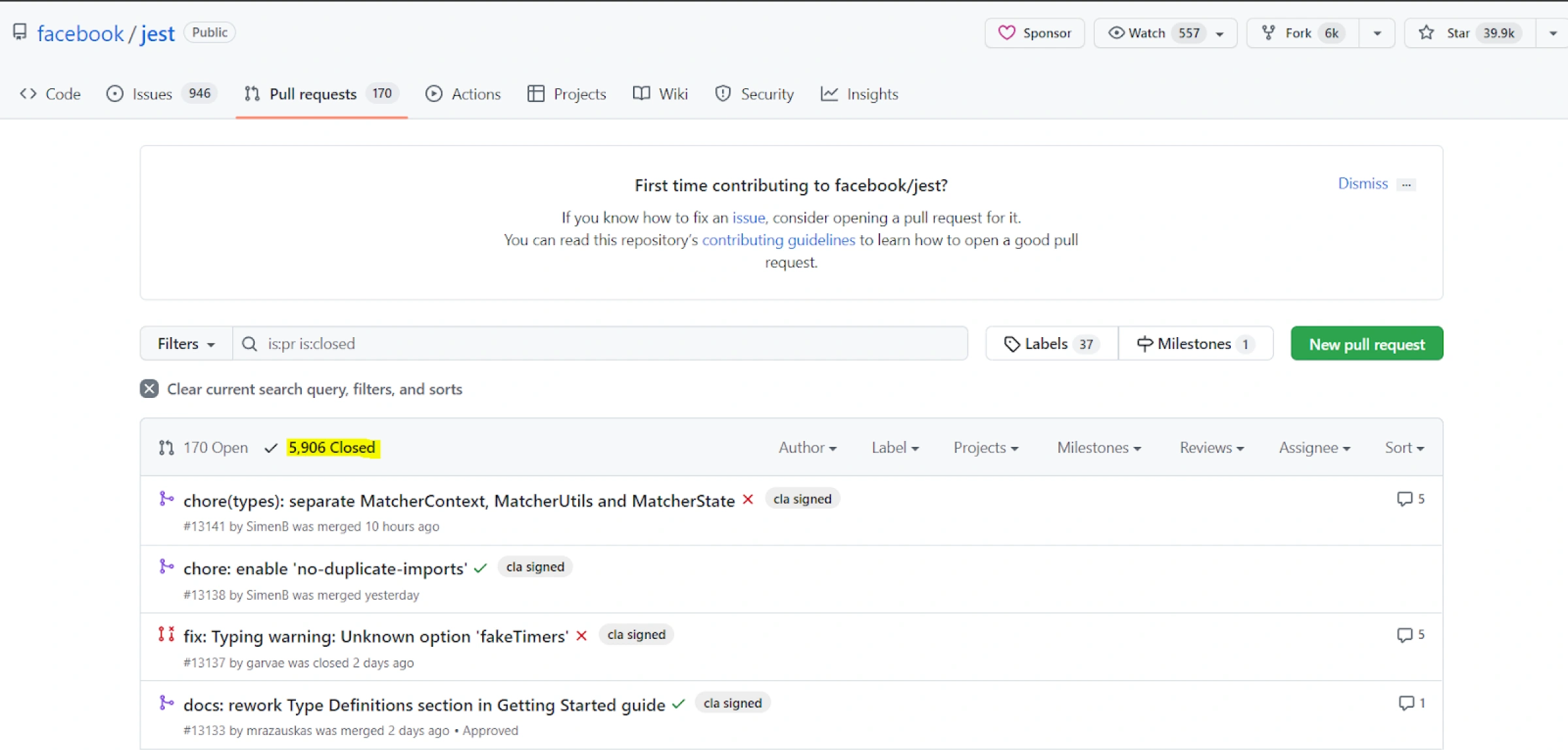 open closed pull requests