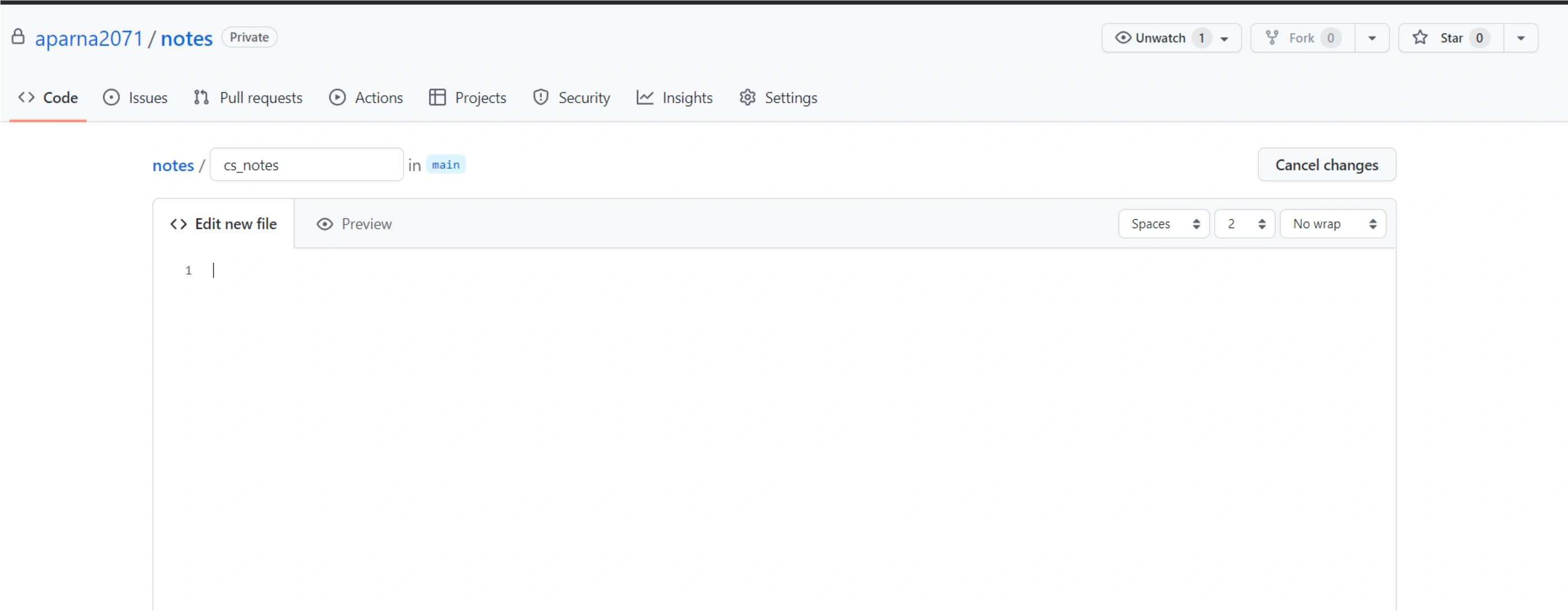 create file add notes commit changes