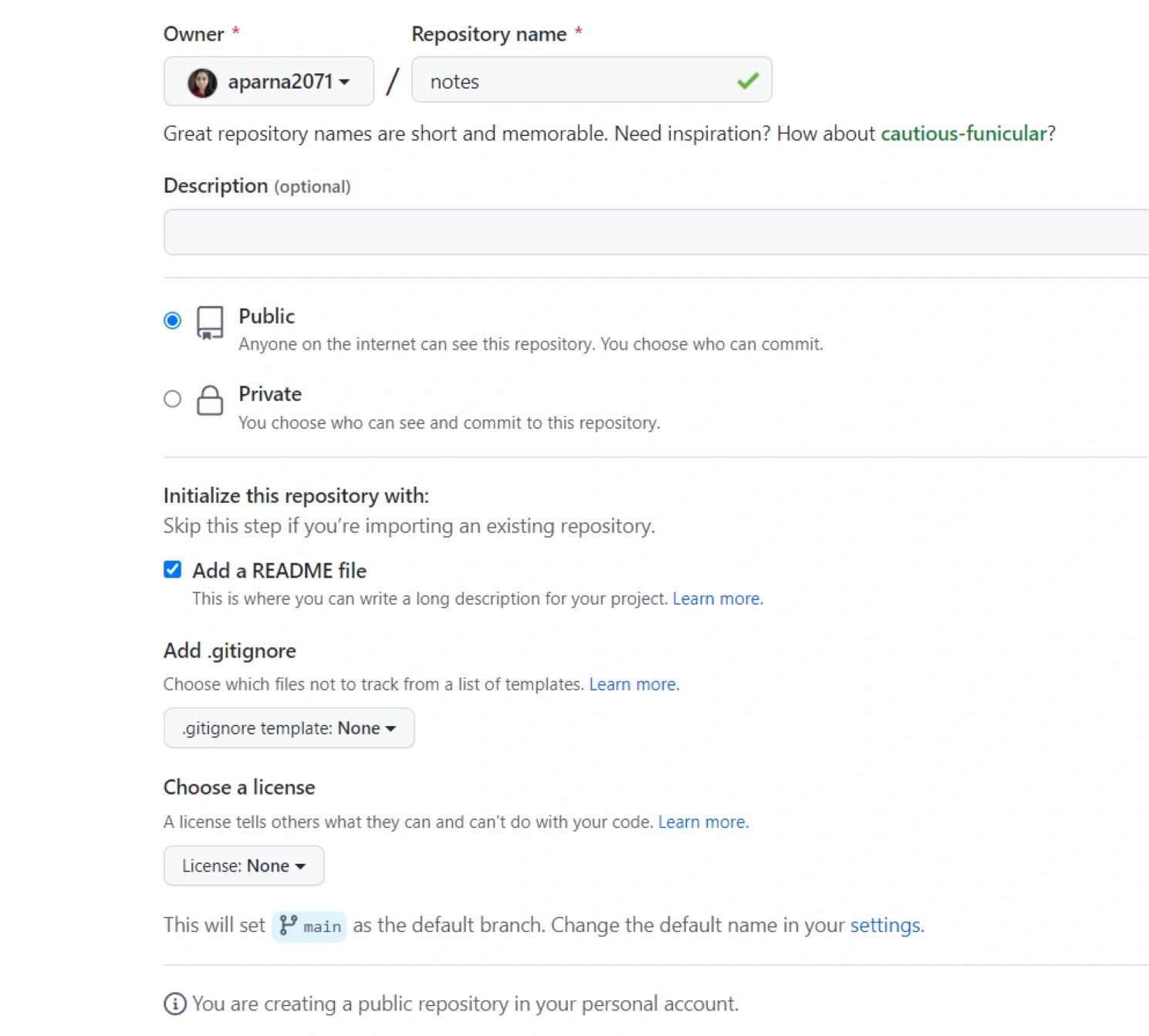 creating public repository in your personal account