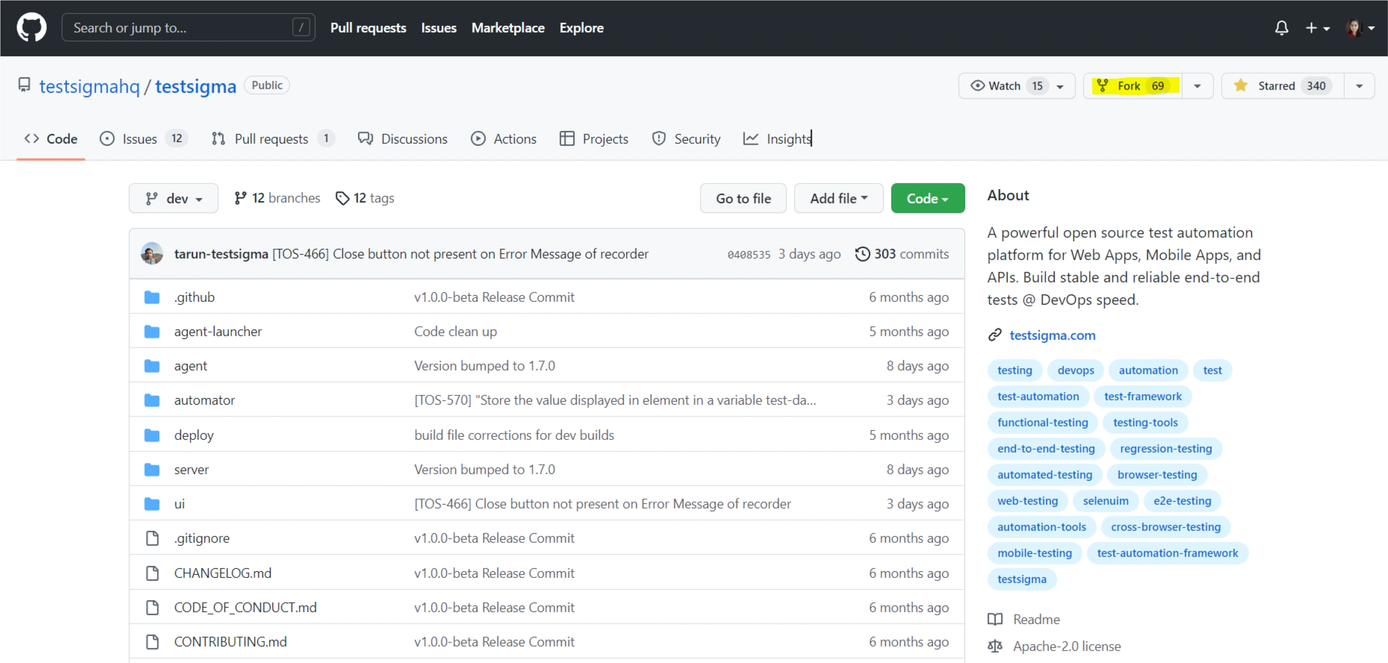 fork testsigma repository